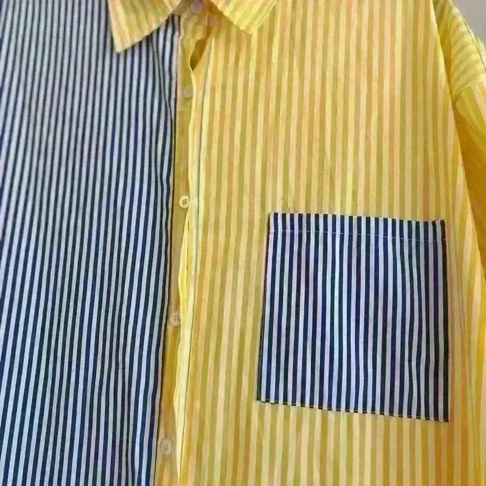 Daisy brand, stripped block pattern polo collar shirt, yellow/Blue,XL NWOT - Picture 4 of 5